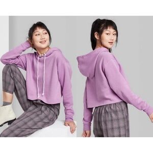 NWT Wild Fable Purple Cropped Raw Hem Hooded Yoga Sweatshirt Medium M